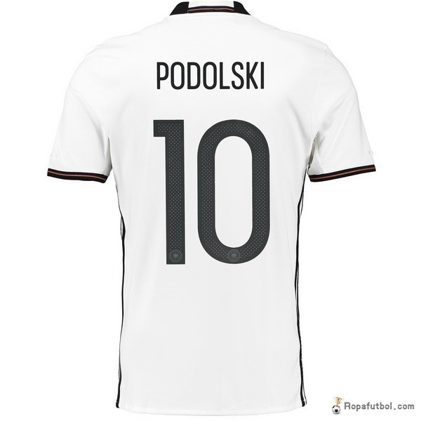 Camiseta Alemania Podolski Replica Primera Ropa 2016 Blanco